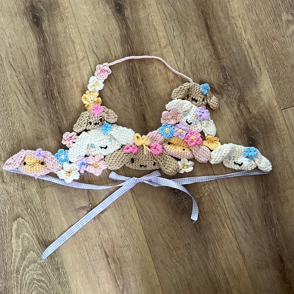 Sanrio custom crocheted halter crop top/bra - My Melody, Cinnamoroll, Mocha